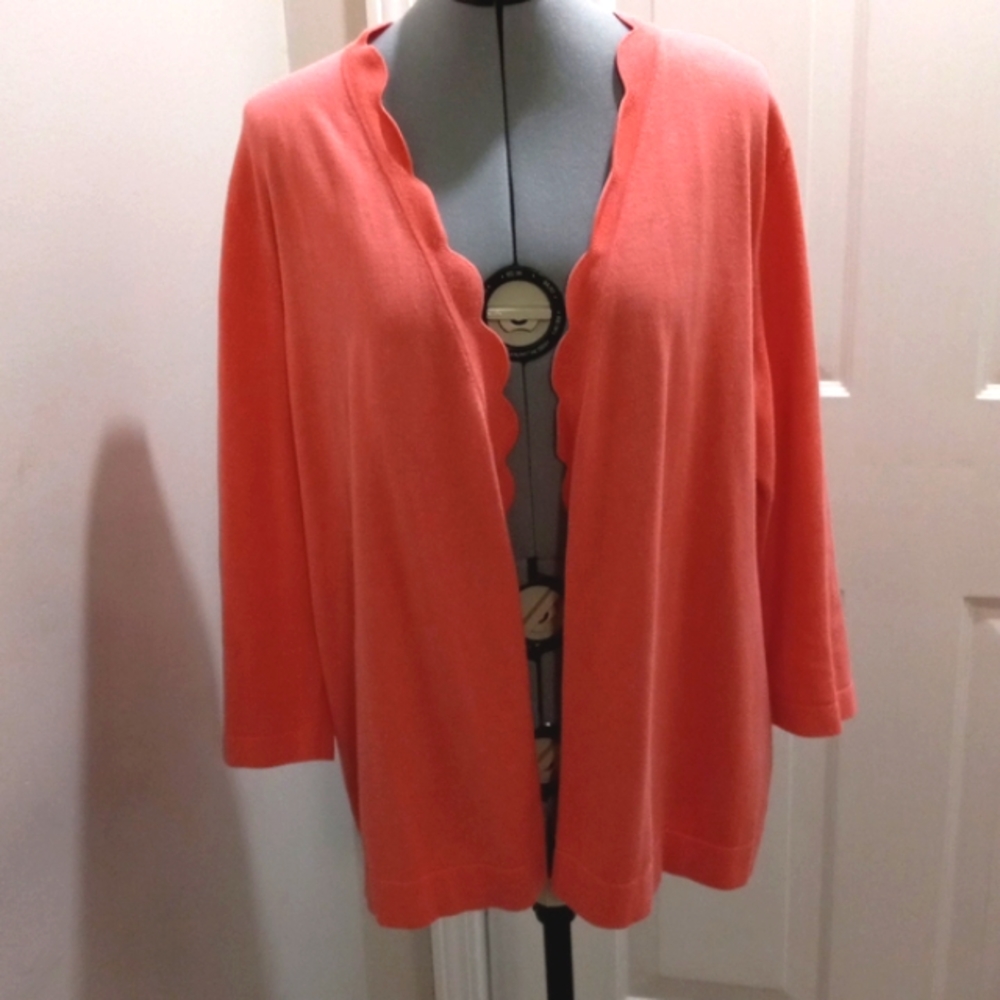 Talbots Peach Open Style Sweater W/Scalloped Edge… - image 4
